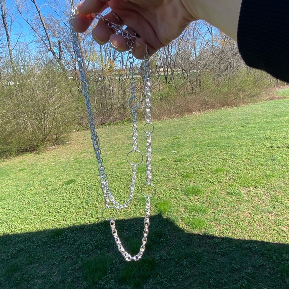 Chain link double strand shiny silver tone necklace - Picture 5 of 9